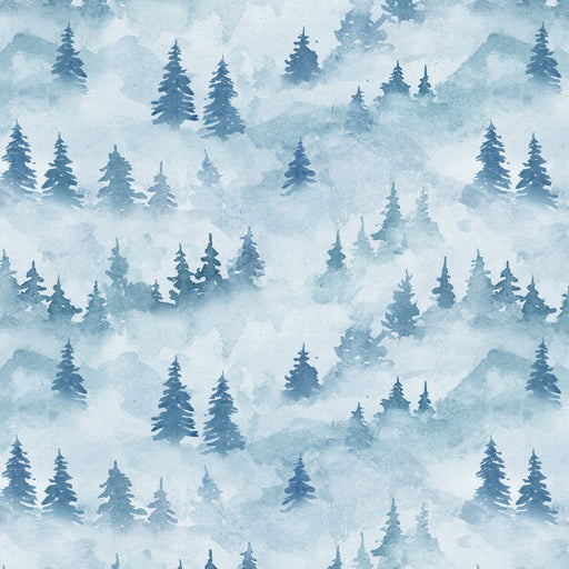 Turquoise Misty Trees Small Valley View Cotton 43"/44" Fabric Per Yard - Choice FabricsHEG-2258-71