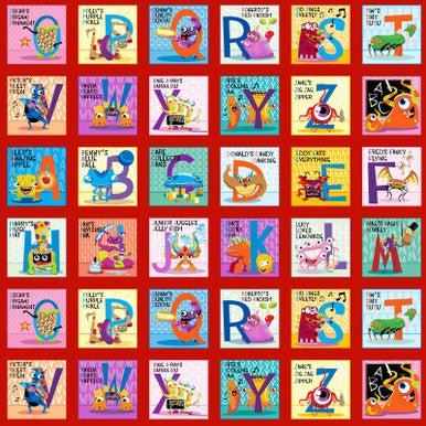 Red Multi My Silly Monster ABCs Blocks Cotton 43"/44" Fabric Per Yard - Choice FabricsHEG3539B-88