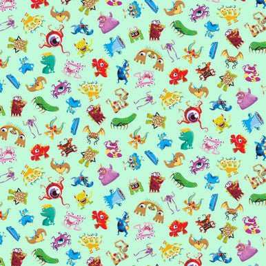 Mint Multi My Silly Monster ABCs Toss Cotton 43"/44" Fabric Per Yard - Choice FabricsHEG3541-16