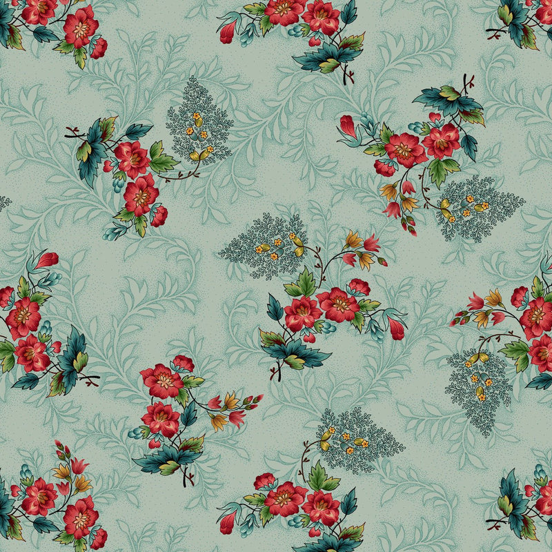 Light Teal Primrose Toss Lost Gardens of Heligan Cotton 43"/44" Fabric Per Yard - Choice FabricsHEG-3601-17