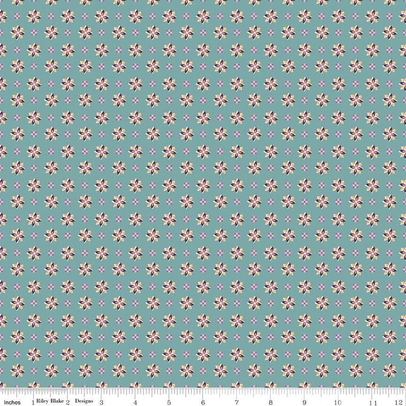 Juju's Petals Calico Teal Cotton 43"/44" Fabric Per Yard - Choice FabricsC16613-TEAL