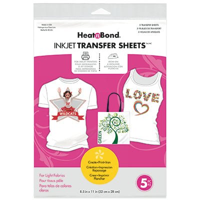 HeatnBond EZ Print Transfer Sheets for Light Fabrics 8.5 in x 11 in 5 Pack - Choice FabricsL3367