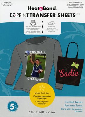 HeatnBond EZ Print Transfer Sheets for Dark Fabrics 8.5 in x 11 in 5 Pack - Choice FabricsL3368
