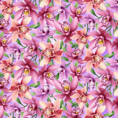 Lavender Orchids Blissful Blooms Cotton 43"/44" Fabric Per Yard - Choice FabricsHEG-3565-52