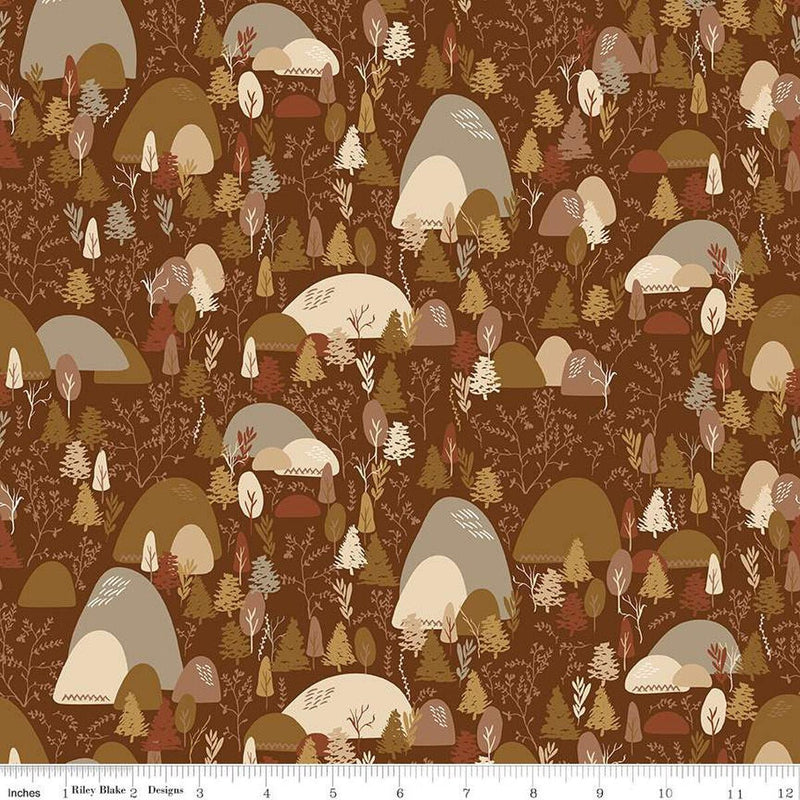 Let's Wander Mountain Music Brown Cotton 43"/44" Fabric Per Yard - Choice FabricsC16883-­BROWN