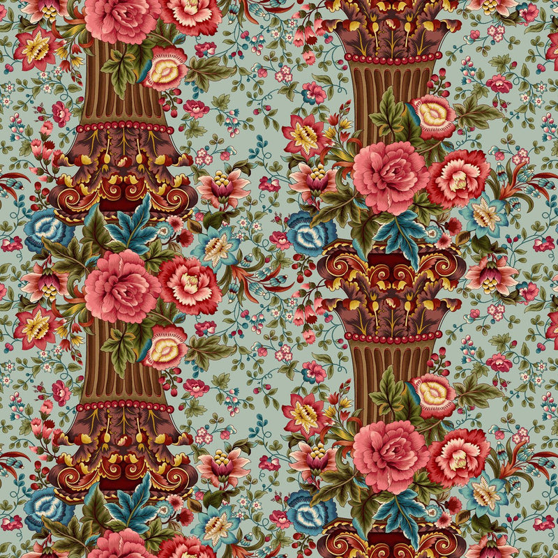 Light Teal Column Stripe Lost Gardens of Heligan Cotton 43"/44" Fabric Per Yard - Choice FabricsHEG-3599-17