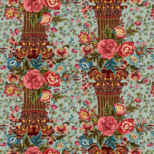 Light Teal Column Stripe Lost Gardens of Heligan Cotton 43"/44" Fabric Per Yard - Choice FabricsHEG-3599-17