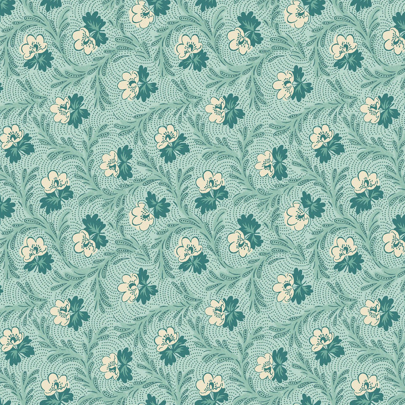 Light Teal Floral Garland Lost Gardens of Heligan Cotton 43"/44" Fabric Per Yard - Choice FabricsHEG-3584-17