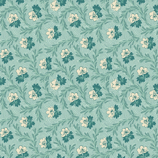 Light Teal Floral Garland Lost Gardens of Heligan Cotton 43"/44" Fabric Per Yard - Choice FabricsHEG-3584-17