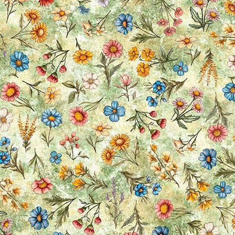 Lt Green Floral Toss Lil Farmers Cotton 44"/45" Fabric Per Yard - Choice Fabrics2600-31907-H