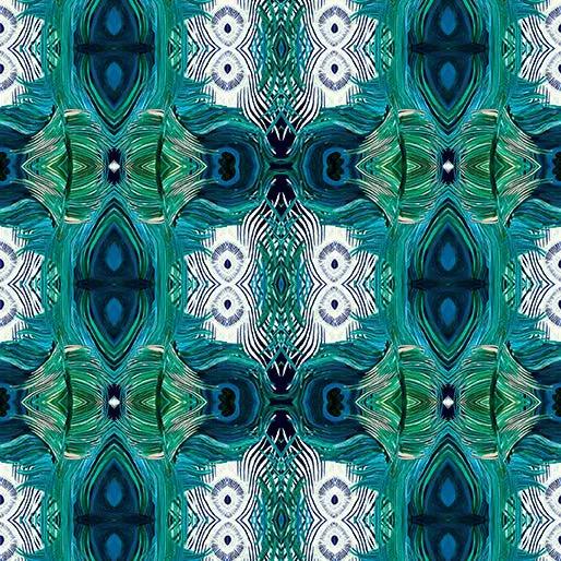 Miraval Teal Affinity Peacock Mirror Cotton 44"/45" Fabric Per Yard - Choice Fabrics16684-85