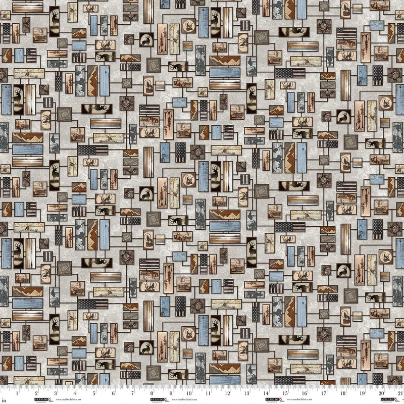 Mist Wood Burn Art Wall Out of the Woodwork Cotton 44"/45" Fabric Per Yard - Choice Fabrics8562-19