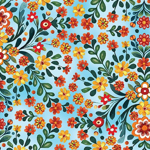 Multi Blue Folklore Garden Sky Cotton 44"/45" Fabric Per Yard - Choice Fabrics15035-54