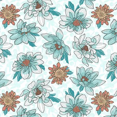 White Dahlias at Dusk Floral Toss Cotton 44"/45" Fabric Per Yard - Choice Fabrics2600-31399-Z