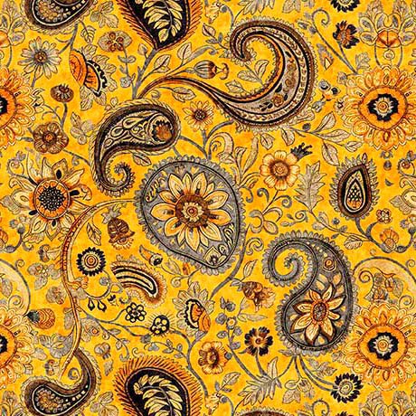Mustard Sunflower Serenade Paisley Cotton 44/45 Fabric Per Yard - Choice Fabrics2600-31806-O