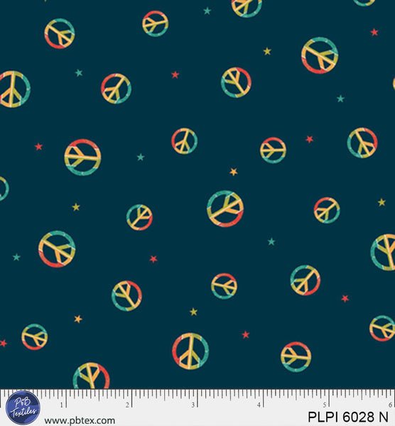 Navy Blue Rainbow Peace Symbol Peace, Love, Pickleball Cotton 44/45 Fabric Per Yard - Choice FabricsPLPI-6028-N