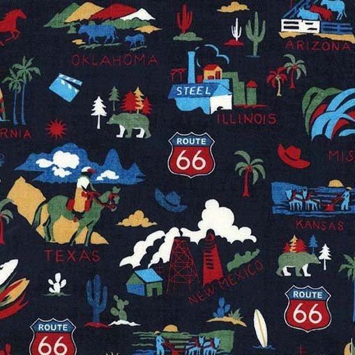 Navy The Mother Road Route 66 Cotton 44"/45" Fabric Per Yard - Choice FabricsDCX12519-NAVY-D