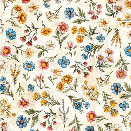 Oatmeal Floral Toss Lil Farmers Cotton 44"/45" Fabric Per Yard - Choice Fabrics2600-31907-E