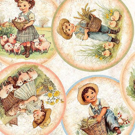 Oatmeal Lil Farmers Circle Vignettes Cotton 44"/45" Fabric Per Yard - Choice Fabrics2600-31905-E