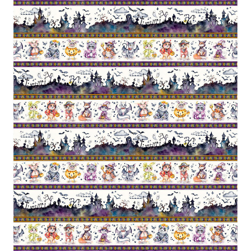 Spooky Scene Border Stripe Multi Cotton 44"/45" Fabric Per Yard - Choice FabricsLDHA-6183-WMU