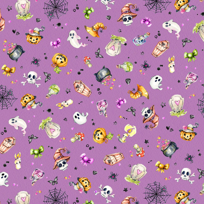 Spooky Halloween Toss Purple Cotton 44"/45" Fabric Per Yard - Choice FabricsLDHA-6185-C