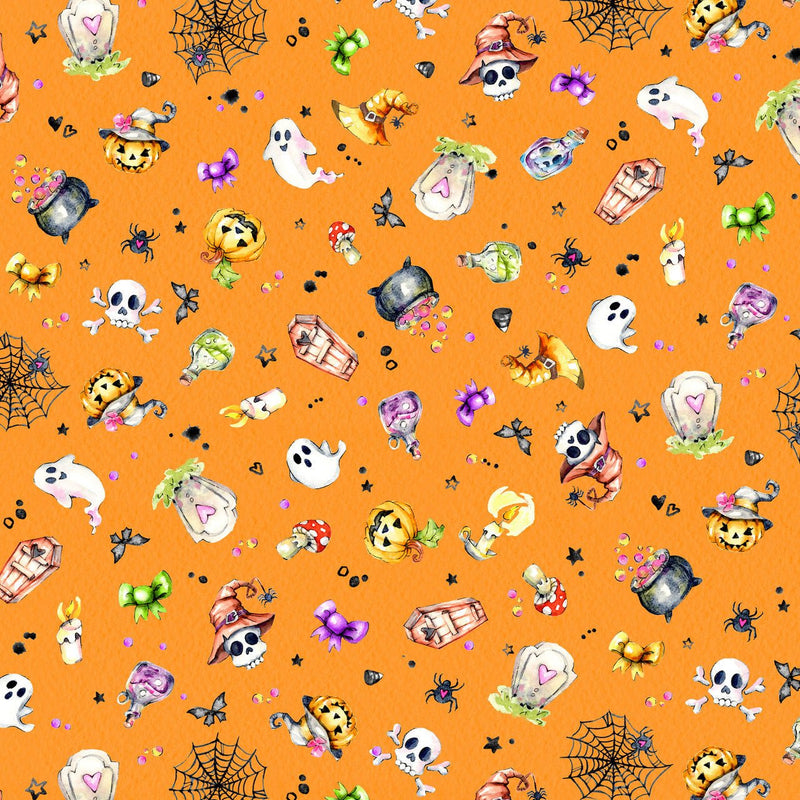 Spooky Halloween Toss Orange Cotton 44"/45" Fabric Per Yard - Choice FabricsLDHA-6185-O