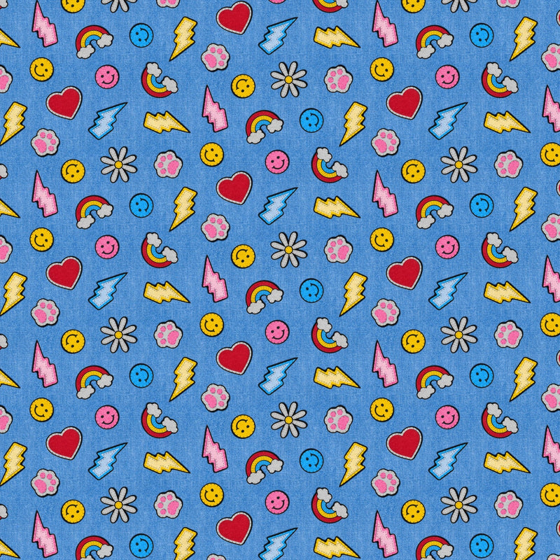 Blue Patch Perfect Smileys & Rainbows Cotton 43"/44" Fabric Per Yard - Choice Fabrics120-26118