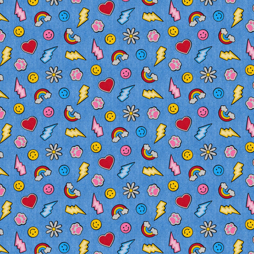 Blue Patch Perfect Smileys & Rainbows Cotton 43"/44" Fabric Per Yard - Choice Fabrics120-26118