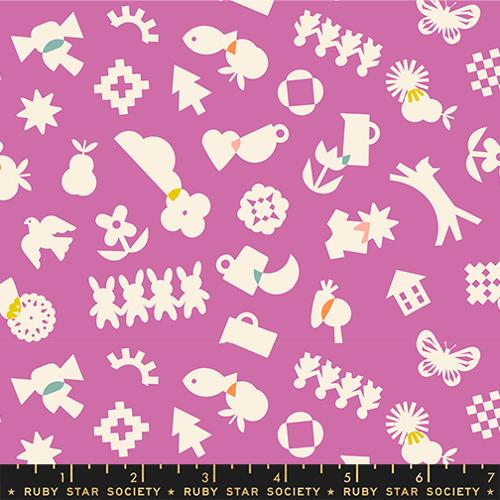 Paper Cuts 2 Heliotrope Lavender Icons Ephemera Cotton 43"/44" Fabric Per Yard - Choice FabricsRS1108-15