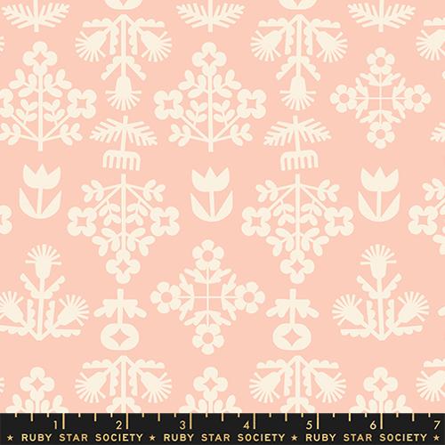 Paper Cuts 2 Peach Puff Peach Fresh Cut Flowers Florals Folk Cotton 43"/44" Fabric Per Yard - Choice FabricsRS1112-13