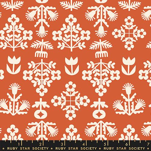 Paper Cuts 2 Persimmon Orange Fresh Cut Flowers Florals Folk Cotton 43"/44" Fabric Per Yard - Choice FabricsRS1112-15