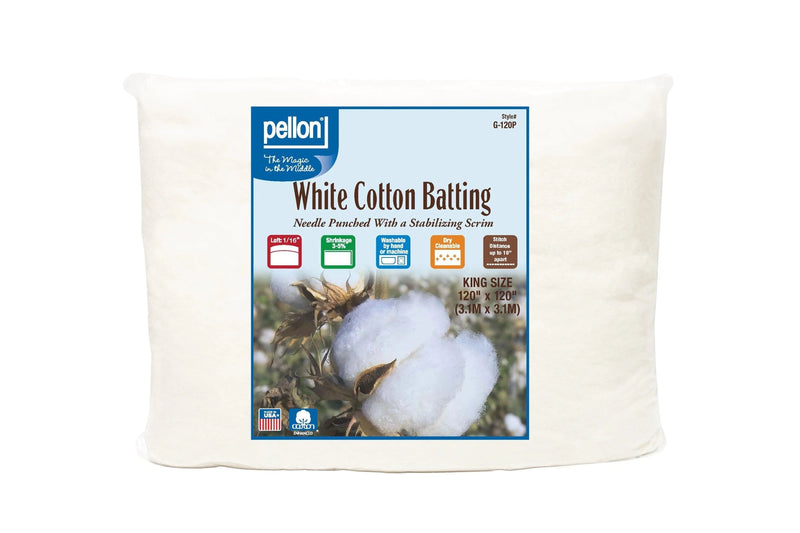 Pellon® White Cotton Batting With Scrim 120" x 120" King Size Package - Choice FabricsPDS-DSG120P