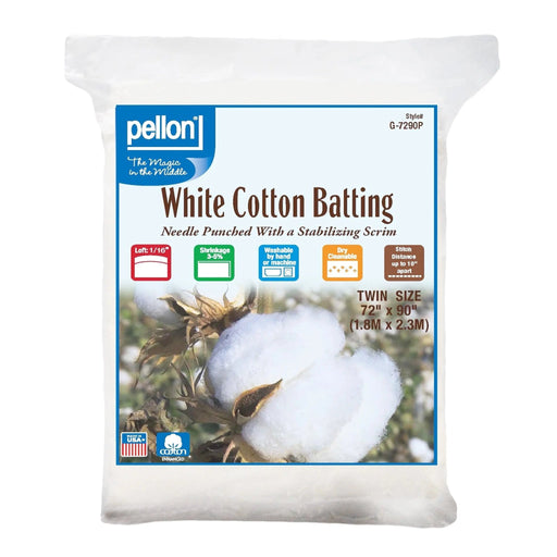 Pellon® White Cotton Batting With Scrim 72" x 90" Twin Size Package. - Choice FabricsPDS-DSG7290P