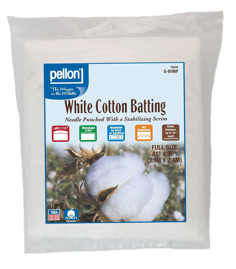 Pellon® White Cotton Batting With Scrim 81" x 96" Full Size Package - Choice FabricsPDS-DSG8196P