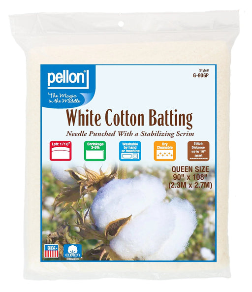 Pellon® White Cotton Batting With Scrim 90" x 108" Queen Size Package. - Choice FabricsPDS-DSG906P