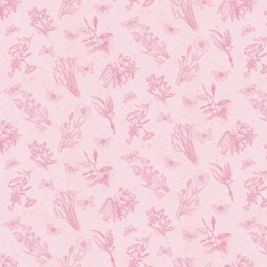 Pink Flower Sprigs Fluttering Florals Cotton 43"/44" Fabric Per Yard - Choice FabricsHEG2172-22
