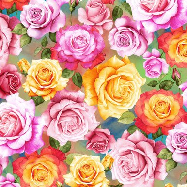 Pink Multi Roses Blissful Blooms Cotton 43"/44" Fabric Per Yard - Choice FabricsHEG-3564-22