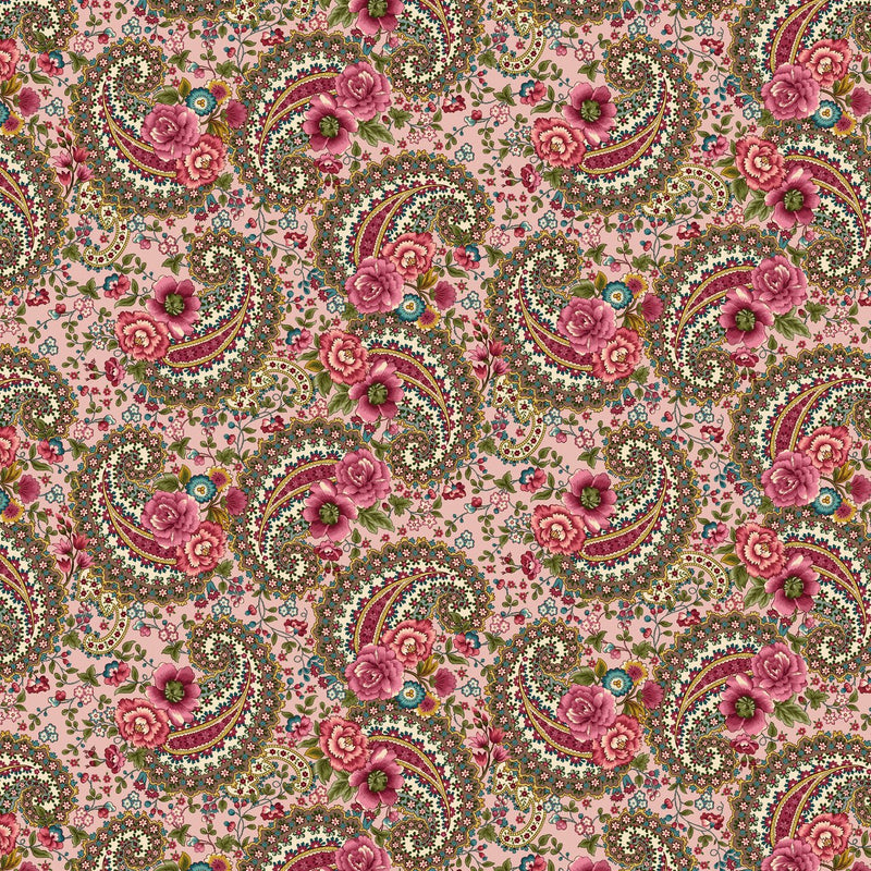 Pink Paisley Lost Gardens of Heligan Cotton 43"/44" Fabric Per Yard - Choice FabricsHEG-3586-22