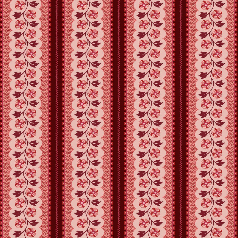 Pink Scallop Stripe Lost Gardens of Heligan Cotton 43"/44" Fabric Per Yard - Choice FabricsHEG-3600-22