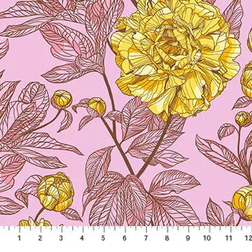 Pink With Yellow Rose Indelible by Anna Maria for Northcott Cotton Wideback Fabric per yard - Choice FabricsBAMT1003-84