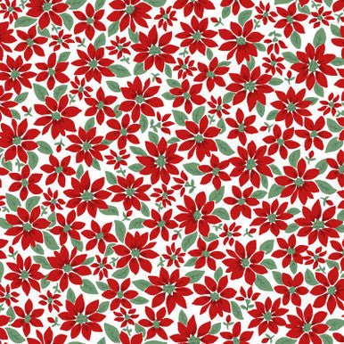 Poinsettia White Red Merry Mix 43"/44" Cotton Fabric Per Yard - Choice FabricsMAS11114-WR