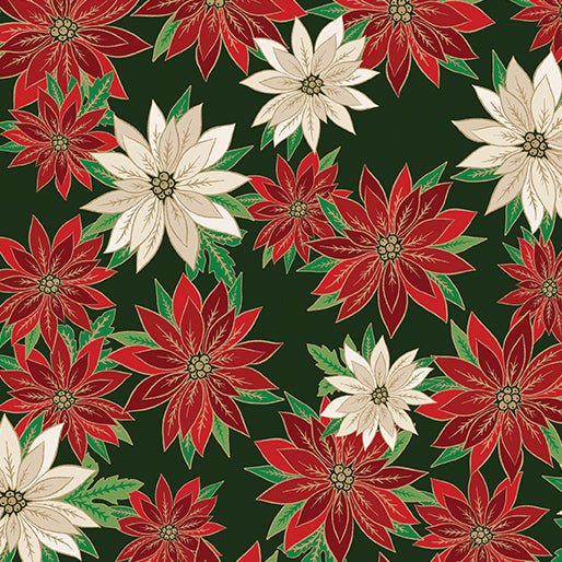 Poinsettias In Bloom Forest Green Cotton 44"/45" Fabric Per Yard - Choice Fabrics15149M-45