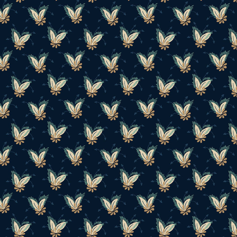 Prussian Blue Feathery Foulard Lost Gardens of Heligan Cotton 43"/44" Fabric Per Yard - Choice FabricsHEG-3585-77