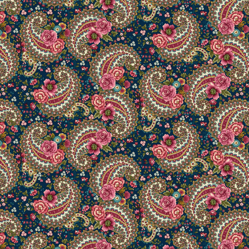 Prussian Blue Paisley Lost Gardens of Heligan Cotton 43"/44" Fabric Per Yard - Choice FabricsHEG-3586-77