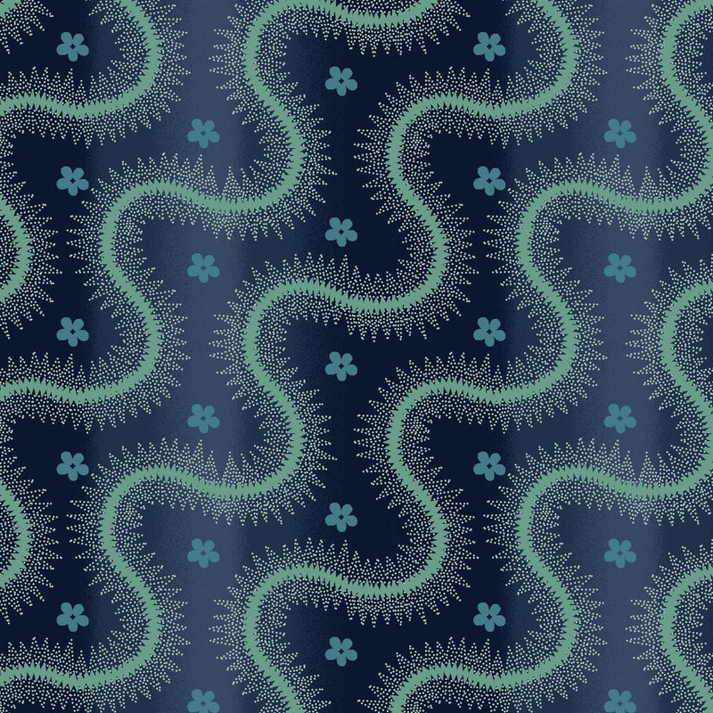 Prussian Blue Serpentine Stripe Lost Gardens of Heligan Cotton 43"/44" Fabric Per Yard - Choice FabricsHEG-3589-77