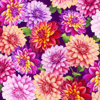 Purple Dahlias Blissful Blooms Cotton 43"/44" Fabric Per Yard - Choice FabricsHEG-3563-55