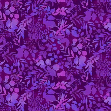 Purple Fern & Foliage Blissful Blooms Cotton 43"/44" Fabric Per Yard - Choice FabricsHEG-3570-55
