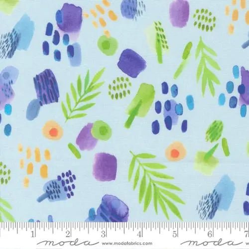 Radiant Aqua Watercolor Leaves Cotton 44"/45" Fabric Per Yard - Choice Fabrics21845-12