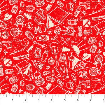 Red Camping Sketches Camping Therapy Cotton 44"/45" Fabric Per Yard - Choice Fabrics10630-24