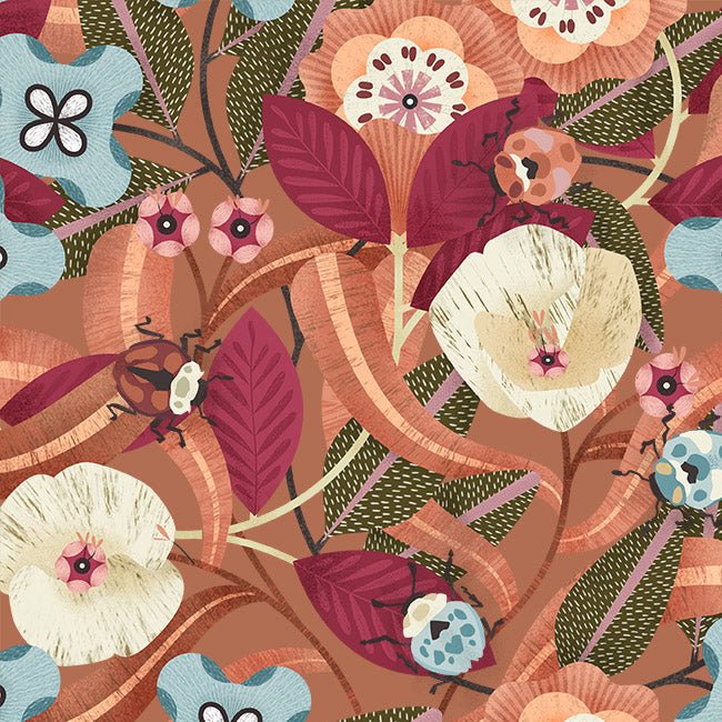 Rust Beetles And Blooms Cotton 44"/45" Fabric Per Yard - Choice FabricsDDC12501-RUST-D